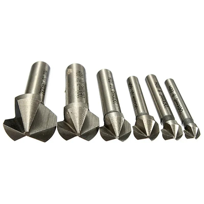 Gambo tondo 6pcs 3 Flauto 90 Gradi HSS Smusso Smussatura Cutter Fresa Strumento Svasatura Punta del trapano Set 6.3- 20.5 MILLIMETRI