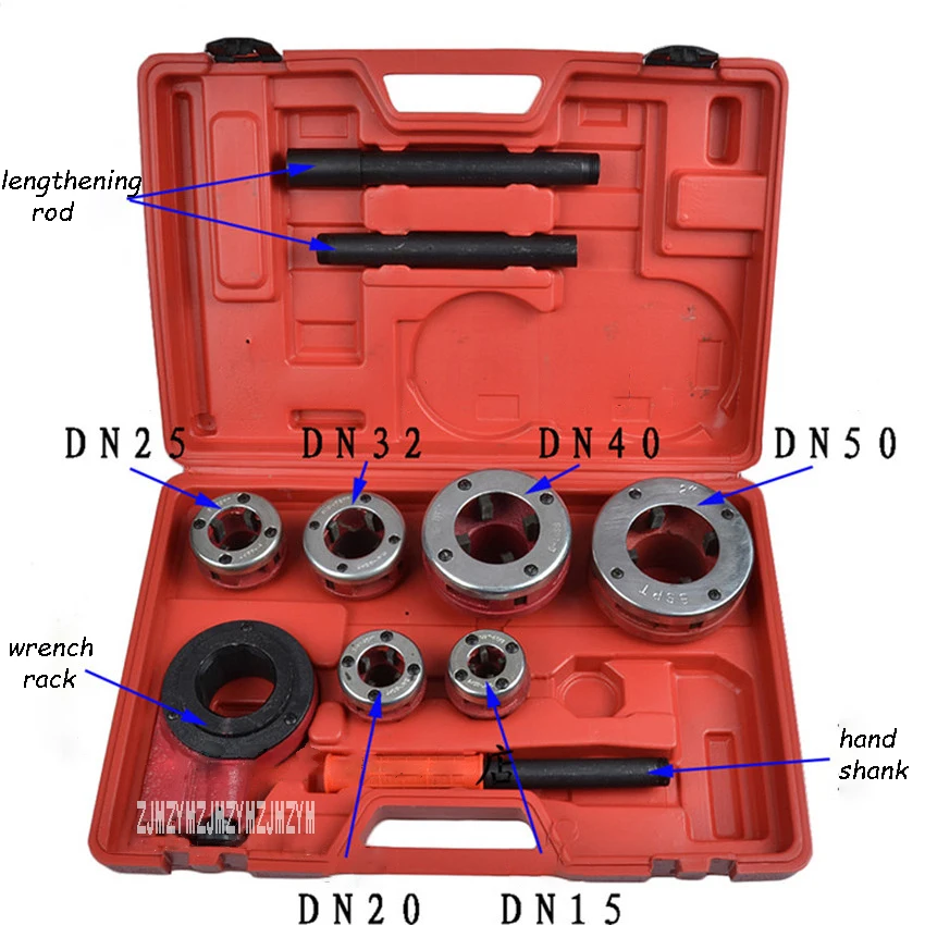 Quality Portable Handhold Manual Threader Iron Galvanized Pipe Threading Machine Kit 1 Set Plastic Box With 6 Dies Power Tool