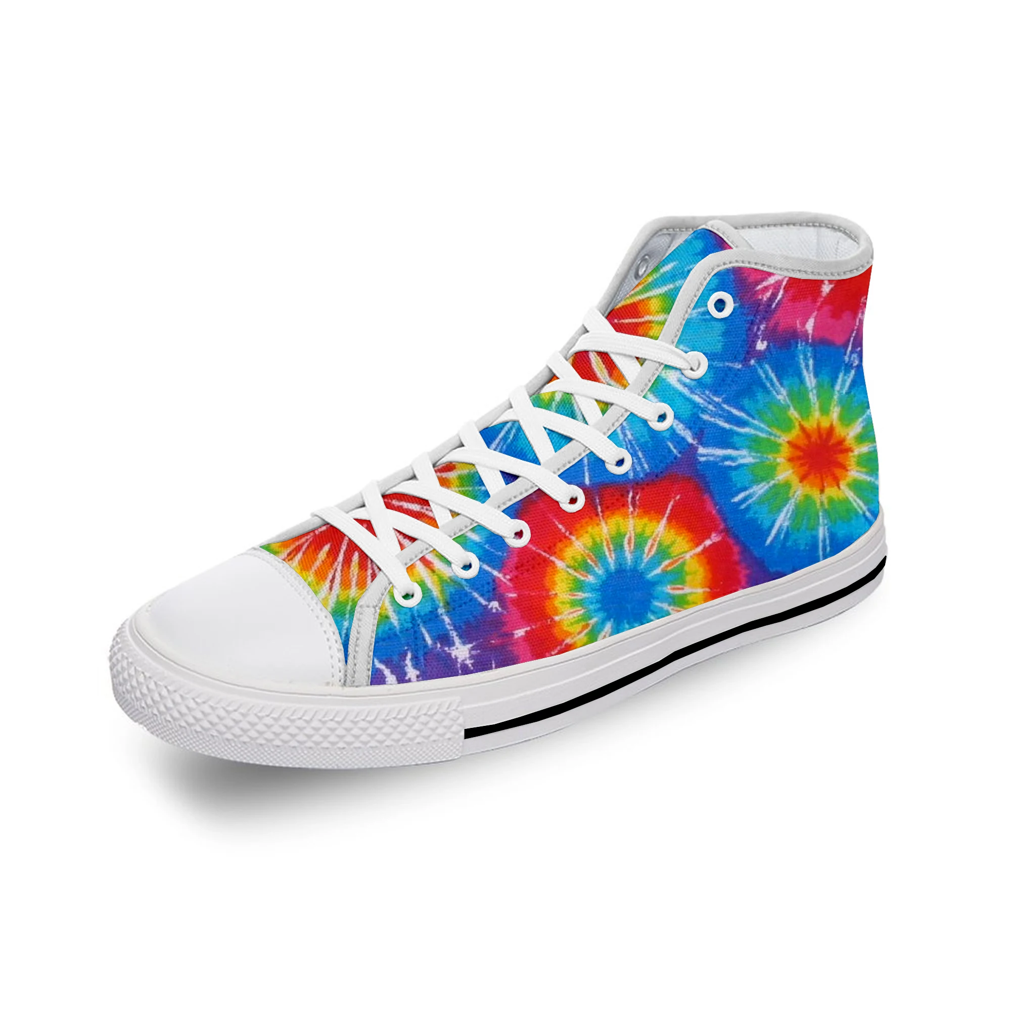 Cartoon Tie Dye Pattern Aesthetic White Cloth Fashion 3D Print High Top Canvas Shoes Men Women Lightweight Breathable Sneakers