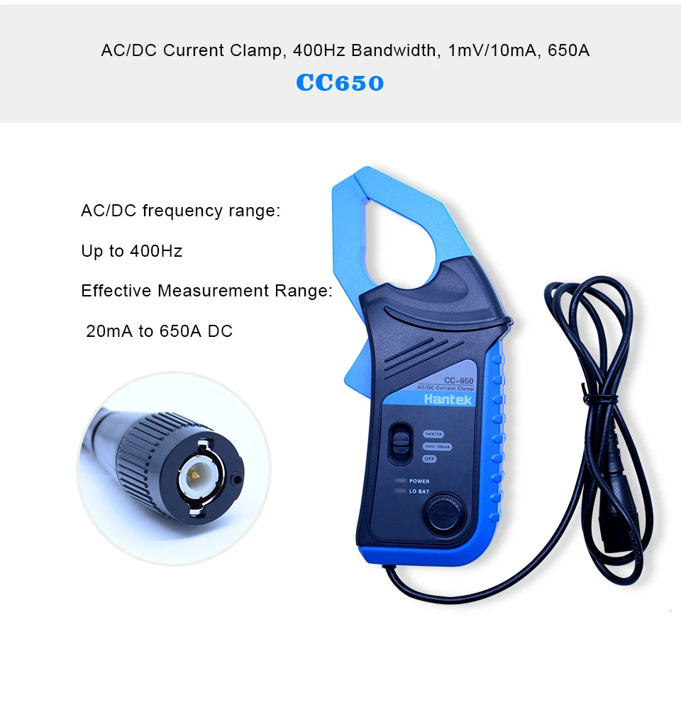 Hantek AC/DC Current Clamp Probe Meter CC-65 CC-650 BNC Connector Transducer Oscilloscope Multimeter Automotive Repair