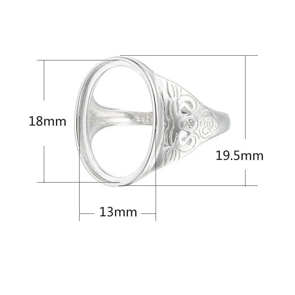 Men's Ring Base for 13x18mm Oval Cabochons Ring Setting White Gold Plated 925 Silver Adjustable Ring Blank SR0203