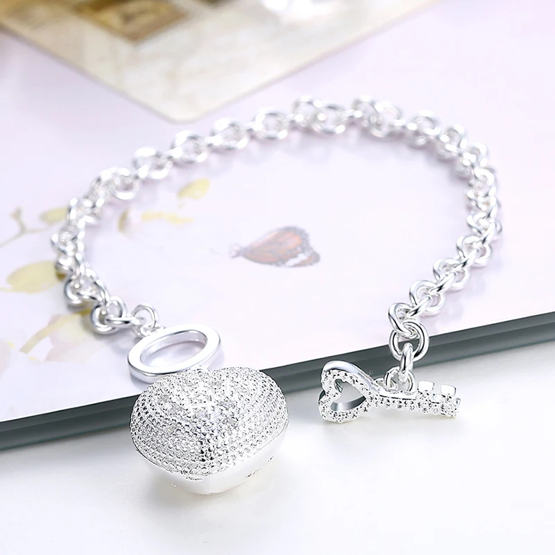 New Fashion Wedding Jewelry Sets 925 Silver Heart Necklaces Bracelets Rings Set For Women