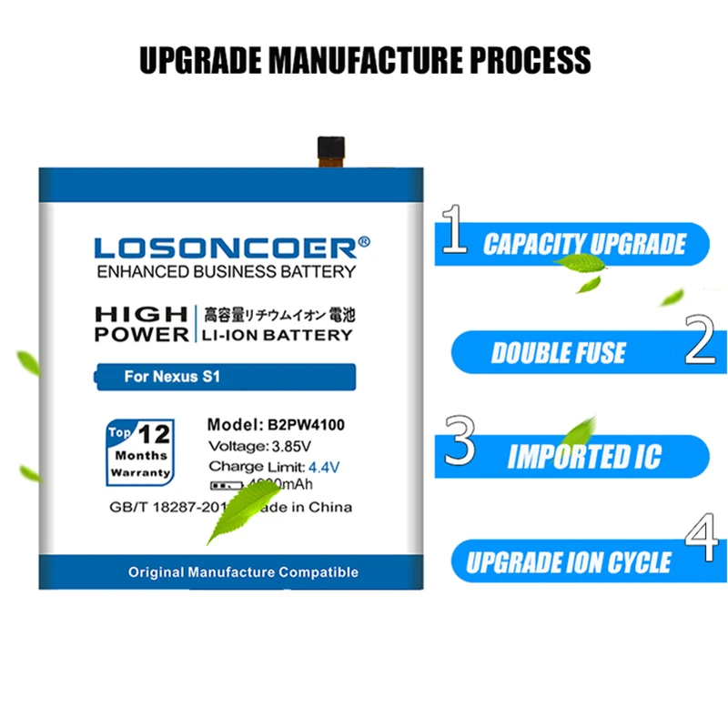 LOSONCOER 4900mAh B2PW4100 Battery for HTC Google Pixel / Nexus S1 Battery