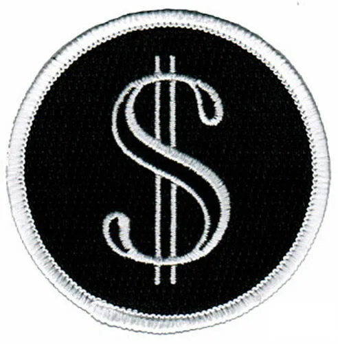 Hot! DOLLAR SIGN PATCH embroidered MONEY symbol CASH iron-on round CURRENCY SYMBOL (≈   6 cm)