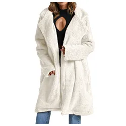 2021 autunno inverno giacca da donna manica lunga solido cappotto sottile pile spesso collo caldo rovesciato cappotto lungo Casaco femminile