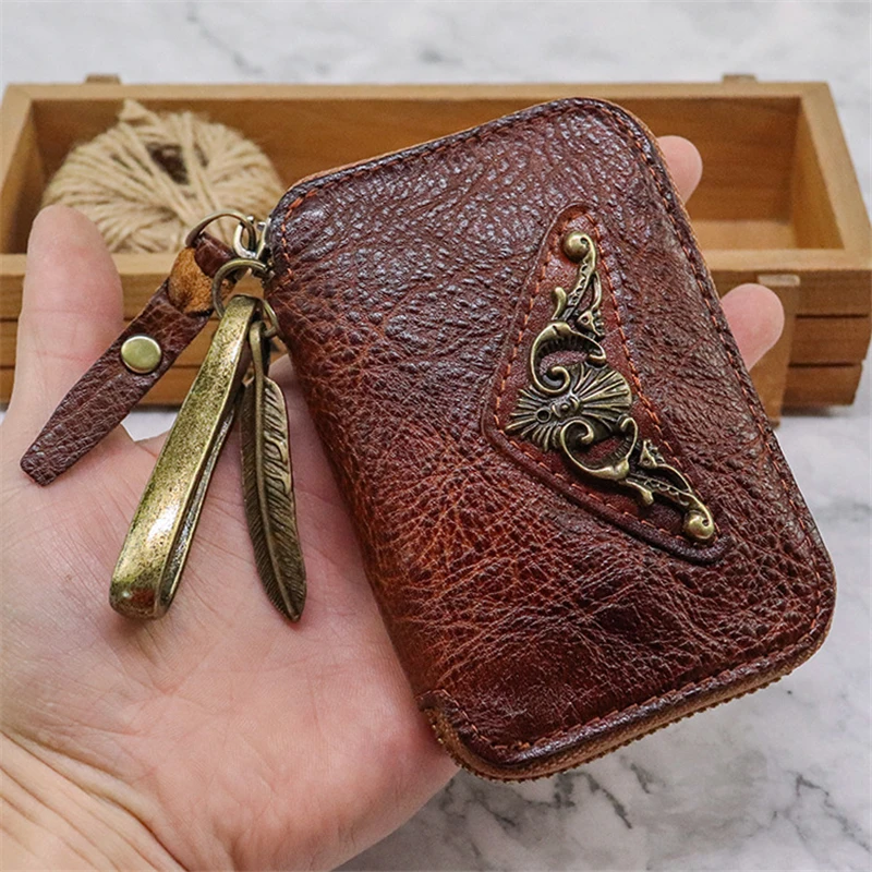 

Genuine Leather Key Wallet Men Retro Car Key Holder Multifunctional Keys Organizer Card Holder Women Cowhide Housekeeper Key Bag