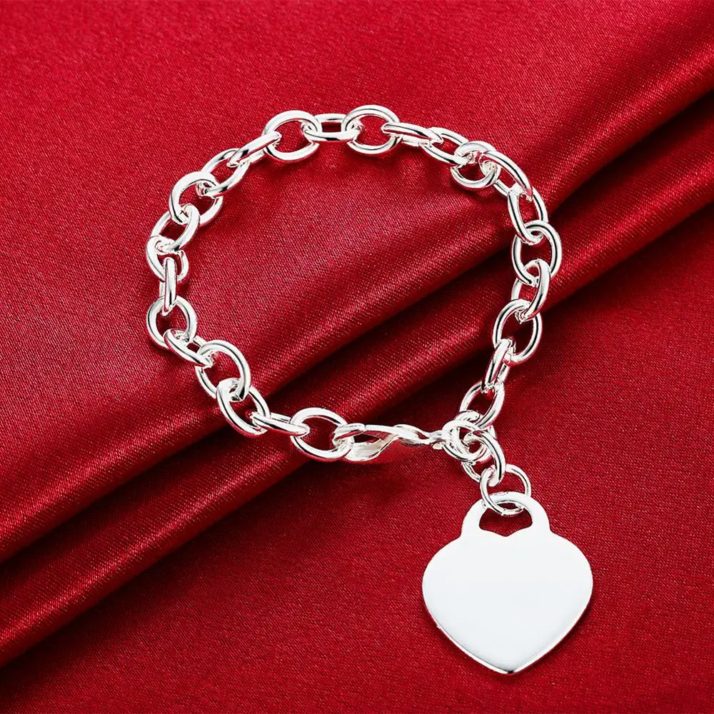 DOTEFFIL 925 Sterling Silver Love Heart Bracelet Chain For Women Man Wedding Engagement Party Fashion Jewelry