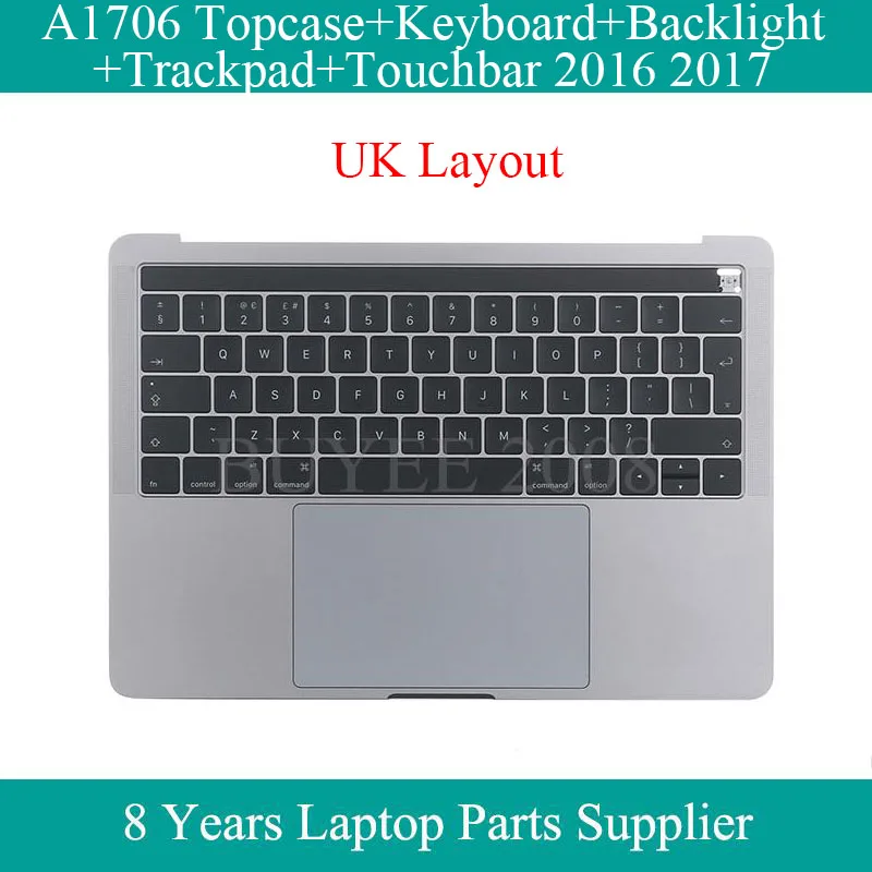 

Original Space Grey Silver For Macbook Retina 13.3" A1706 UK Keyboard Backlight Trackpad Touchpad Touchbar Touch Bar Replacement