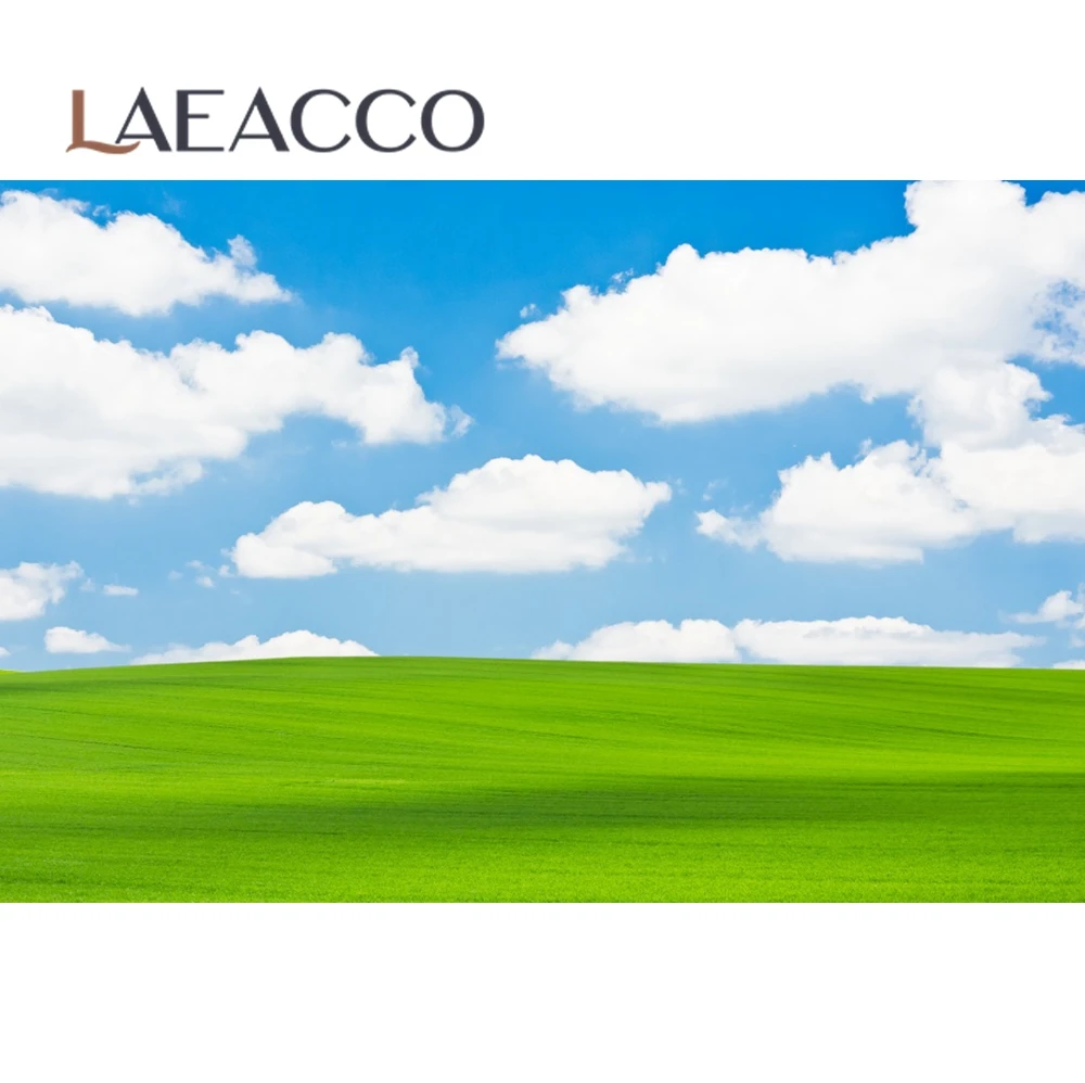 Laeacco Green Grass Lawn Blue Sky Cloudy Spring Natural Scenic Photography Backdrops Photo Backgrounds For Photo Studio