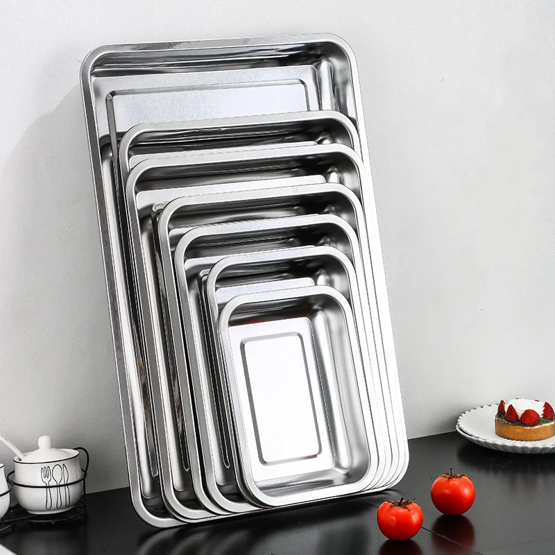 Stainless Steel Deep Storage Tray Food BBQ Plates Steamed Dishes Service Pan Kitchen Pastry Baking Tools