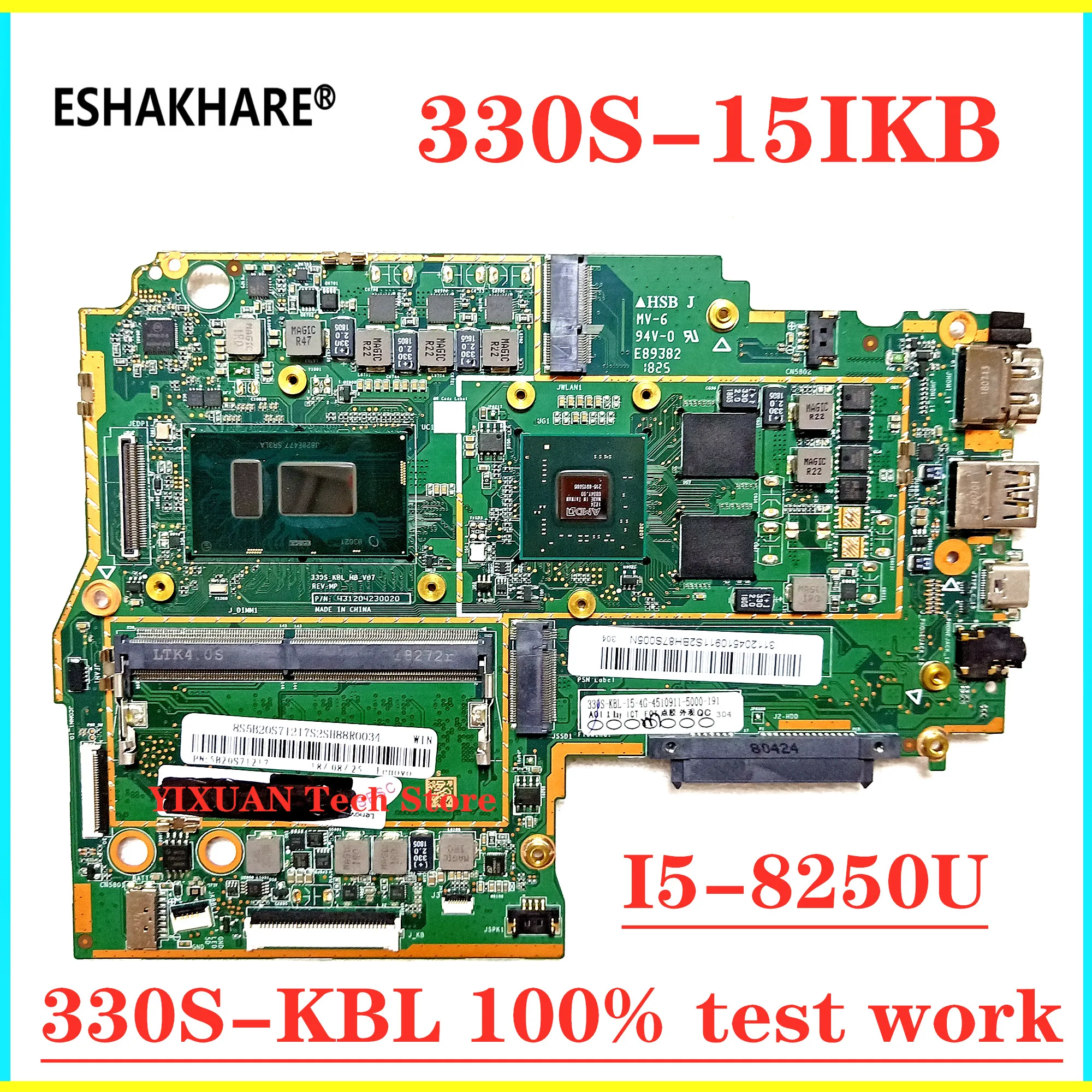 For Lenovo Ideapad 330S-15IKB Laptop Motherboard 330s 330S-KBL motherboard 5B20S71217 i5-8250U RAM 4GB RV2G 100% Test