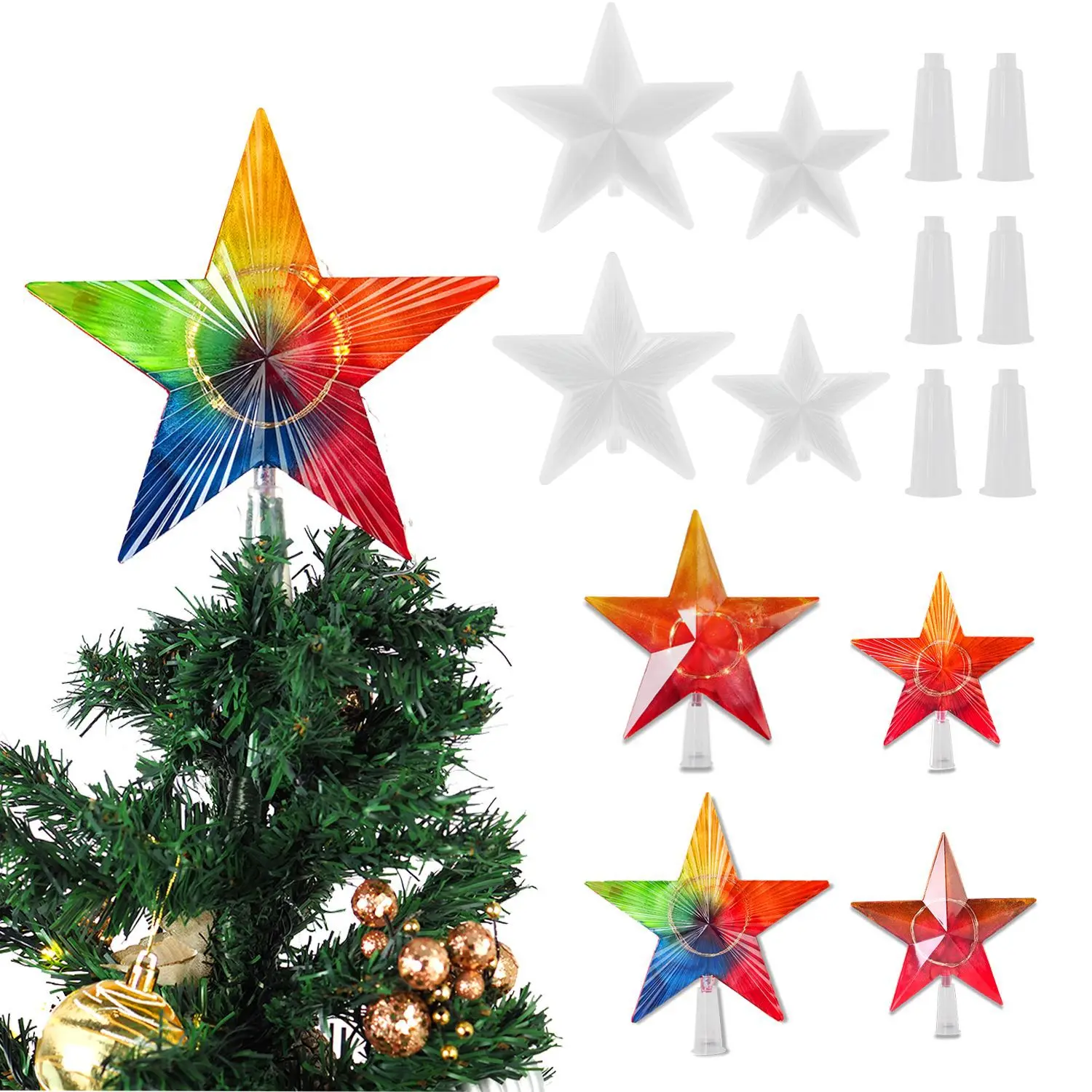 DIY Christmas Series Crystal Epoxy Resin Mold Christmas Tree Top Light Luminous Star Mirror Silicone Mold