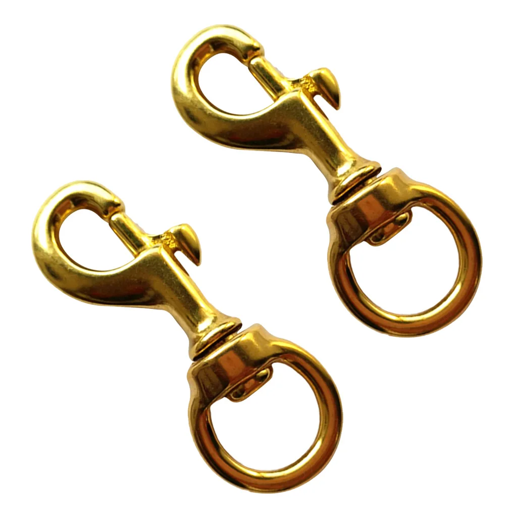 2 Pieces Solid Brass Single End Round Eye Ring Trigger Swivel Snap Clasp Hook Clip Mountaineering Accessories