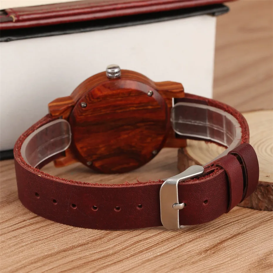 reloj femenino Cherry Wood Women Watch Quartz Movement Genuine Leather Wristwatch Elegant Ladies Wooden Clock