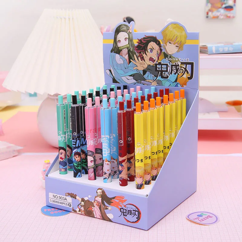 48 pcs/lot Demon Slayer Press Gel Pen Cute 0.5mm Black Ink Signature Pens Promotional Gift Stationery School Supplies