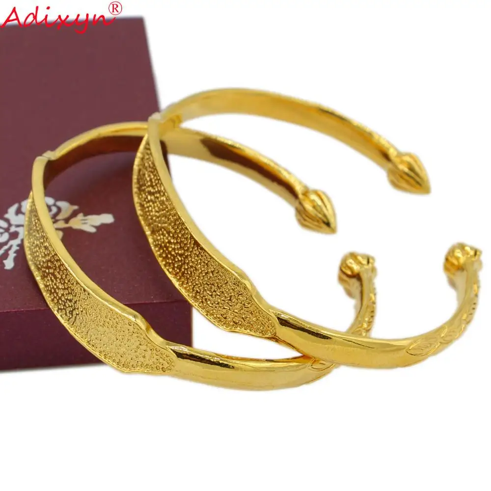 Adixyn 2pcs/lot Dubai Gold Bangle For Women Lover Wedding Jewelry Gold Color Bracelet Arab Ethiopian African Jewelry N071014