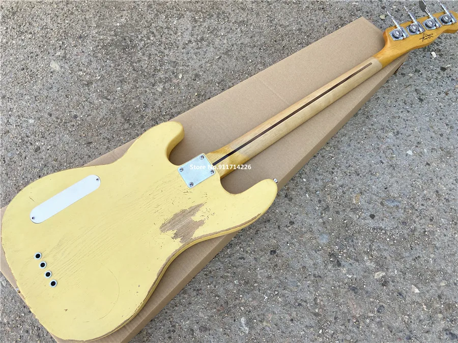 Inheriting classic creamy yellow 4-string electric bass for antique customizable free shipping