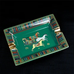 Ceramic Cigar Ashtray Simple Large Home Living Room Decoration Tabacco Ash Holder Tray Green Horse Gift Box Package CA-023