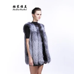 Gilet en vraie fourrure de renard argenté naturelle pour femme, veste épaisse et douce, à la mode, avec une coupe à rayures, unique, nouveau style d'hiver, 2021