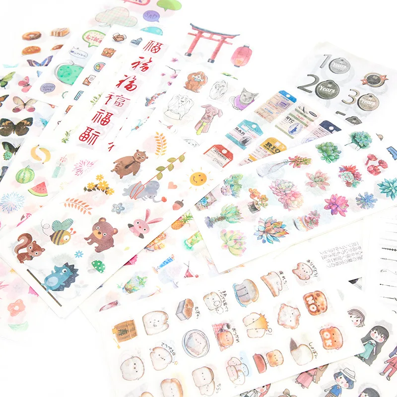 Kawaii Cartoon Stickers Aesthetic Japanese Paper Girly Scrapbooking Stick Labels Album Decorative Collage stationery Sticker