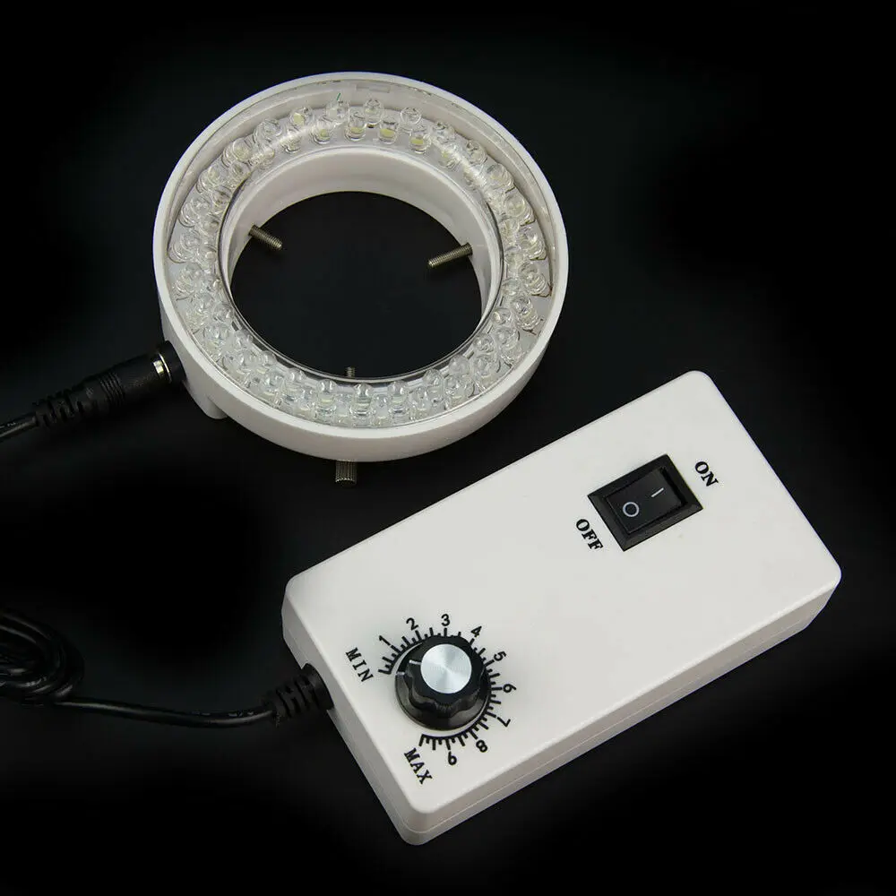 Anillo de microscopio óptico ajustable de 56 LED, fuente de luz, iluminador de microscopio estéreo, lámpara de microscopio de luz blanca de diámetro interior de 60mm