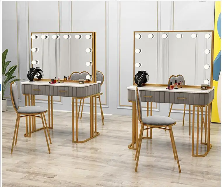 Marble studio double-sided mirror table beauty salon bridal shop dressing table makeup artist special lighted mirror