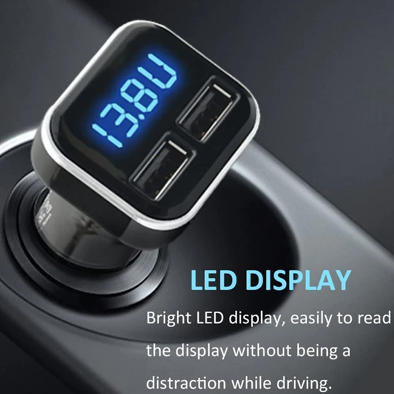 AU04 -Car Charger Volt Meter Car Battery Monitor with LED Voltage & Amps Display, for iPhone 11 / Xs ,Galaxy S20 / S10