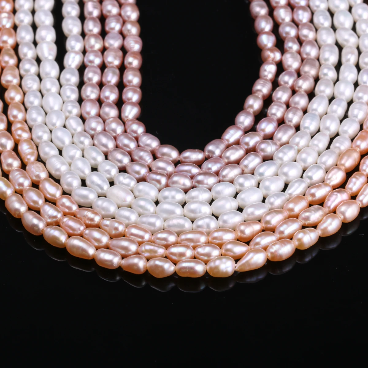 Natural Freshwater Cultured Pearls Beads Rice Shape 100% Natural Pearls for Jewelry Making DIY Strand 14 Inches Size 4-5 mm