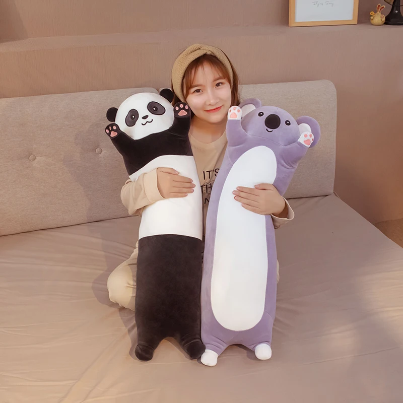 50-150cm Giant Panda Plush Toy Cylidrical Animal Bolster Pillow Koala Stuffed Plushie Sleeping Friend