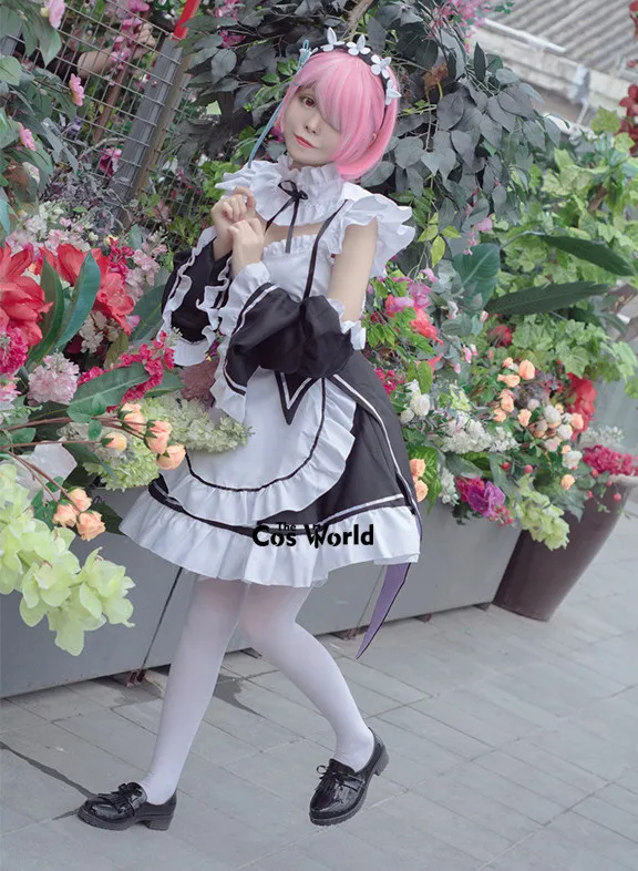 Re Zero Kara Hajimeru Isekai Seikatsu Ramu Remu Lolita Apron Maidservant Maid Restaurant Dress Outfit Anime Cosplay Costume