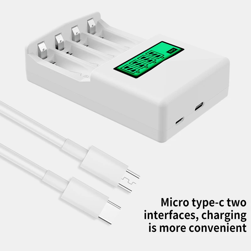 PUJIAMX AA/AAA Rechargeable Battery Charger LCD Display Portable Universal Adapter USB Cable Type C Interface Fast Charging Tool