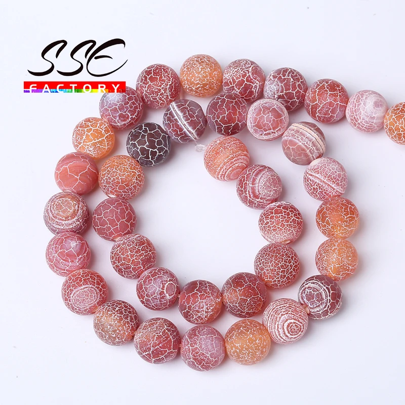 4 6 8 10 12mm Natural Stone Matte Onyx Beads For Jewelry Making Frost Cracked Red Agates Beads Diy Bracelet Necklace 15