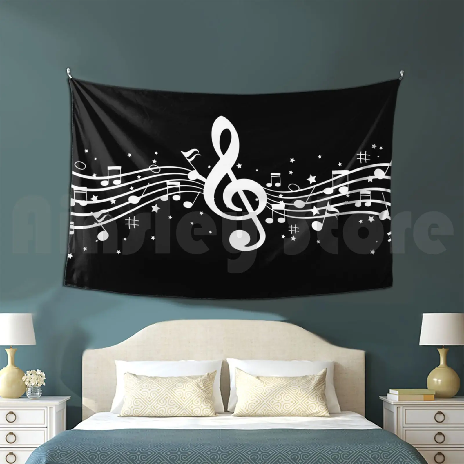 White Music Note Tapestry Background Wall Hanging Music Note Music Music Notes Instruments Teal Music Lovers Stay Home