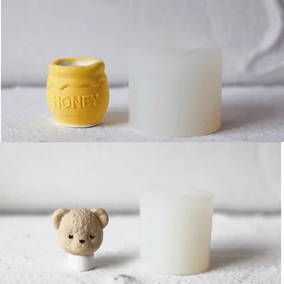 Cute Bear Honey Jar Silicone Mold DIY Aromatherapy Plaster Silicone Mold Pottery mould Candle Mold