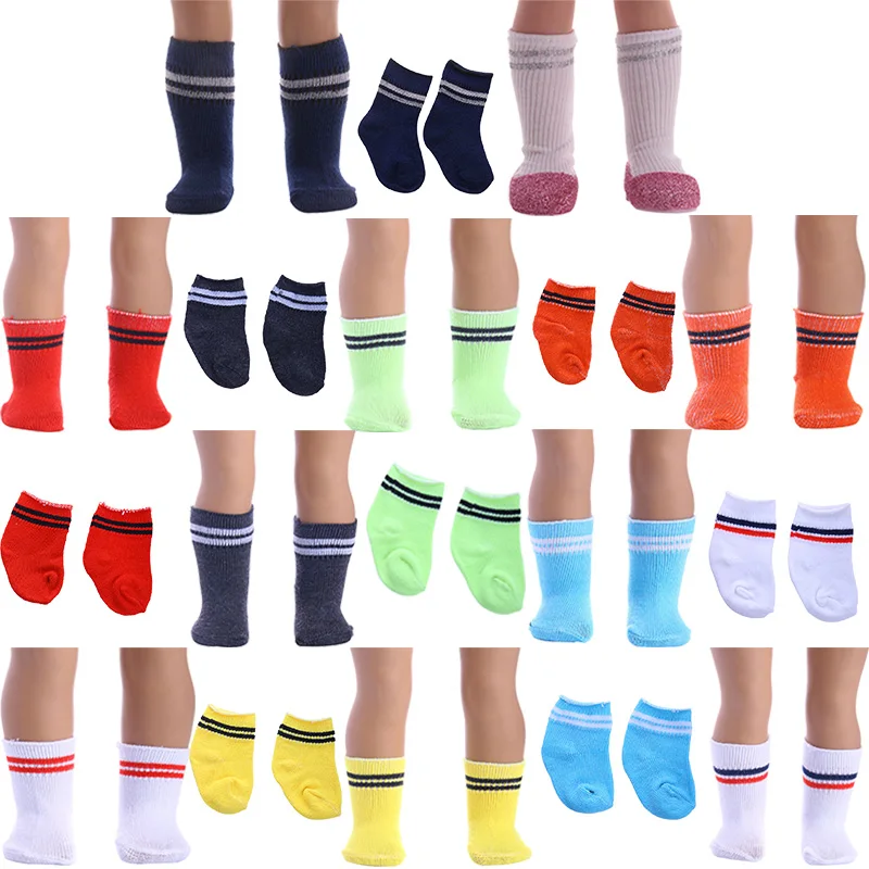 Doll Socks Striped&Solid Color Socks For 18 Inch American & 43Cm Baby  New Born Doll  For Our Generation Doll Daily Life