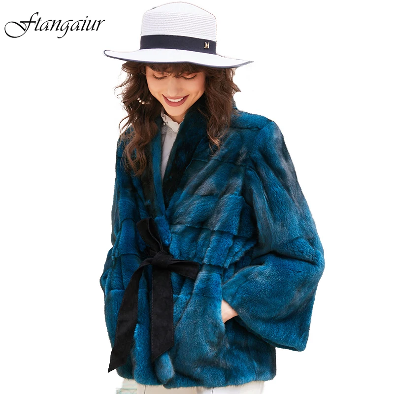 

Ftangaiur Winter Import Velvet Mink Fur Coat Thicken With Sashes Loss Mink Coat Women Short Natural Real Mink Fur Coats