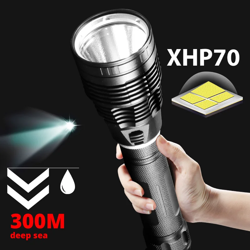 Linterna de buceo superbrillante XHP70.2, luz de buceo profesional con clasificación más alta a prueba de agua IPX8, alimentada por batería de