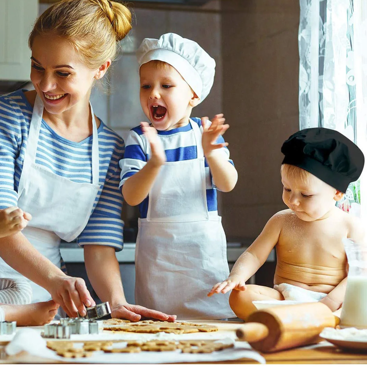 Delantal de Babero con bolsillo frontal para niños y niñas, delantal de cocina artesanal, pintura, juegos de gorro para el hogar