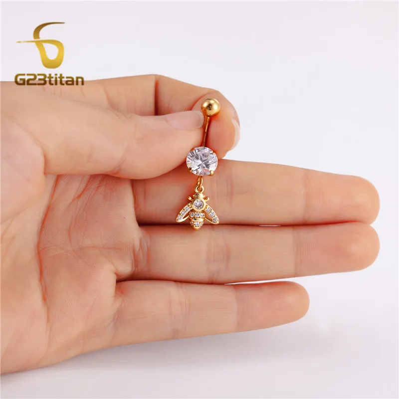 14G ciondolo ciondolo ombelico anello Color oro bilanciere in acciaio inossidabile zircone dorato orecchino ombelico donna gioielli Piercing Sexy