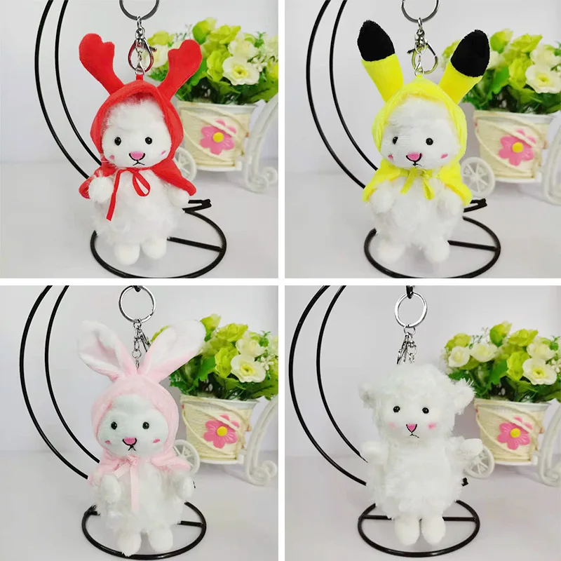 12cm Cute Lovely Alpaca Cross Dress Lamb Wearing Hat Plush Toy Animal Doll Soft Plush Sheep Car Keychain School Bag Pendant Gift