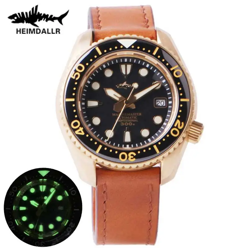 Heimdallr Men\'s Bronze Diver Watch MM300 Black Dial Sapphire Glass Automatic Movement 30 Bar Water Resistant Luminous Ceramic