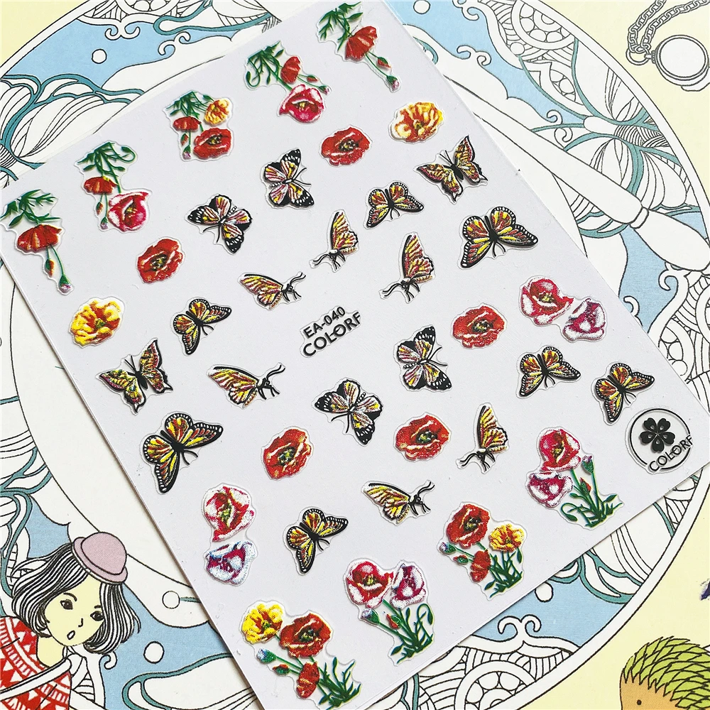 EA-002 EA-040 Flying butterflies 5D Back glue Nail Art Stickers Decals Sliders Nail ornament decoration