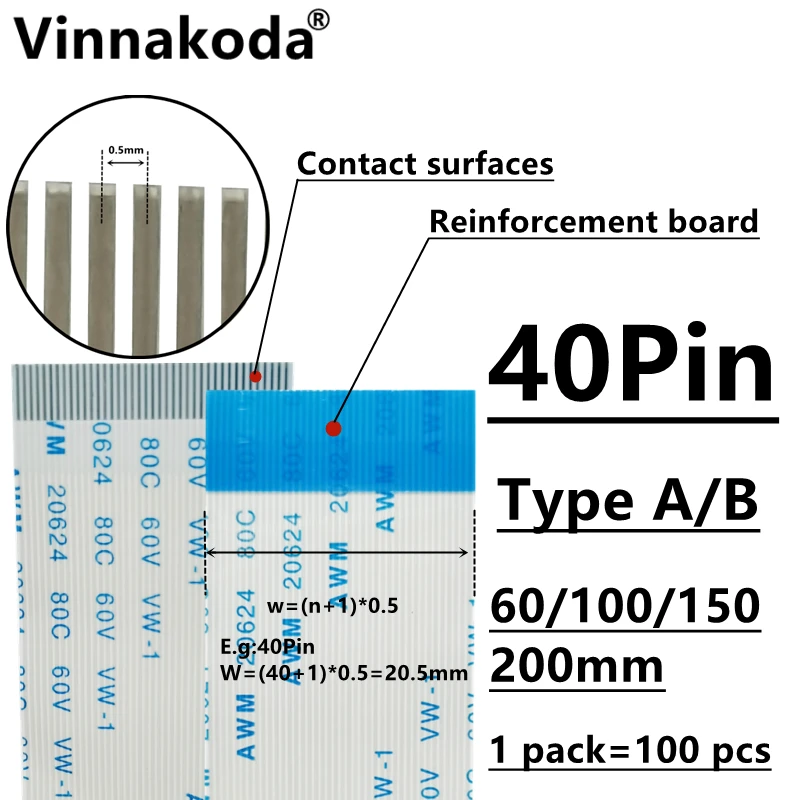 タイタイプa/b 60/100/20624/VW-1/FFC-0.5MM-40P mm,10個,awm 100 80c 60v 150/200個