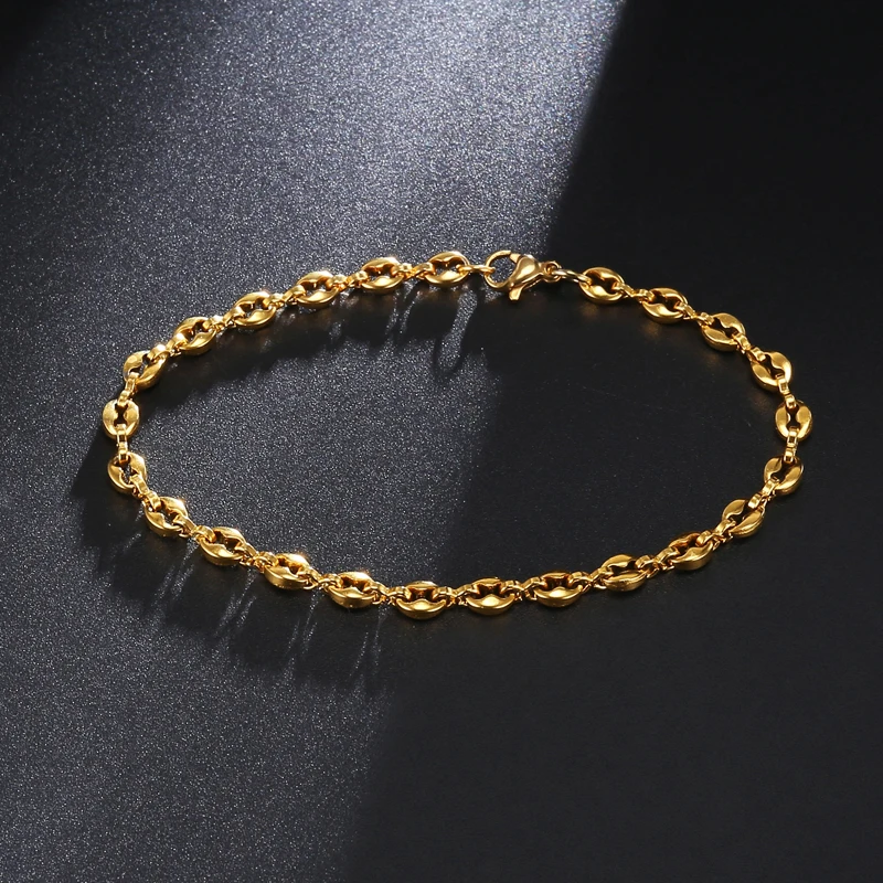Width 4.5mm Fashion Coffee Beans Chain Bracelet Two tone color Stainless Steel Pulseras For Men Women Jewelry