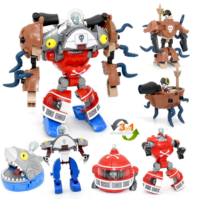 3 в 1 сборочные деформационные Игрушки для мальчиков BOSS Robot Doll PVZ Plant Vs. Zombie развивающие ПВХ Фигурки Модель детский подарок