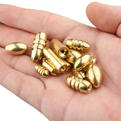 10Pcs Brass Weight Fishing Sinkers Tackle Accessories Pure Copper Down Sinker Bullet RIG Weights Lure Cone Hollow Line Through