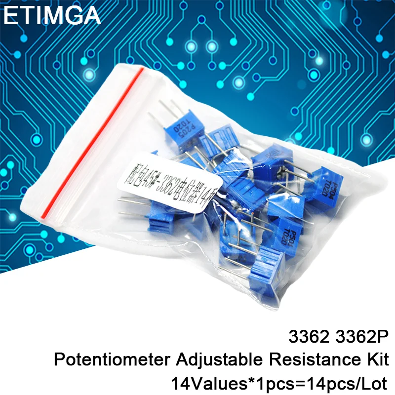 14pcs/lot 3362 3362P 100Ω ~ 2M Potentiometer Adjustable Resistor Kit Commonly used 14Values variable resistor