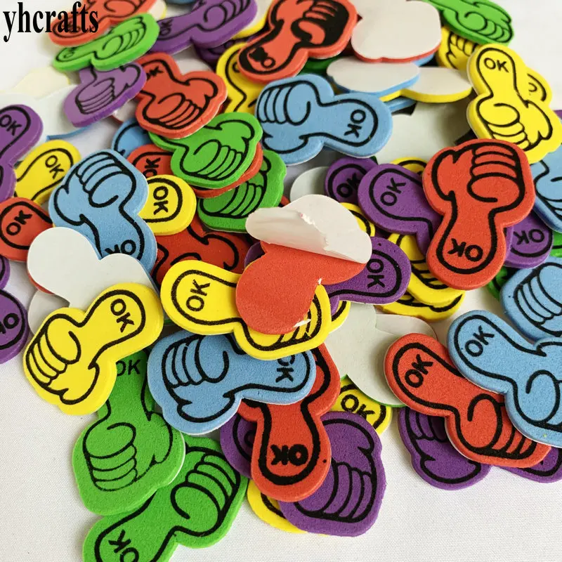 100PCS/Lot Colorful thumb OK foam stickers Reward sticker Positive label Early learning educational kindergarten diy toys Promot