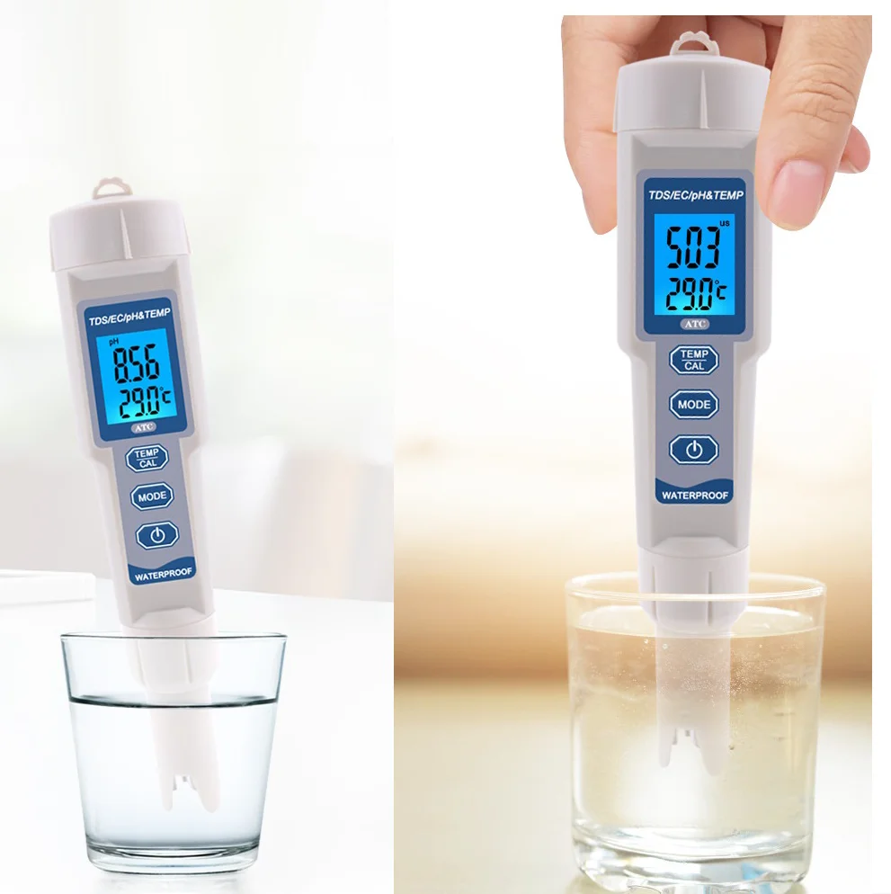 Misuratore PH 4 in 1 Tester digitale per analizzatore di qualità dell'acqua potabile PH/TDS/EC/temperatura per acqua potabile dell'acquario della piscina