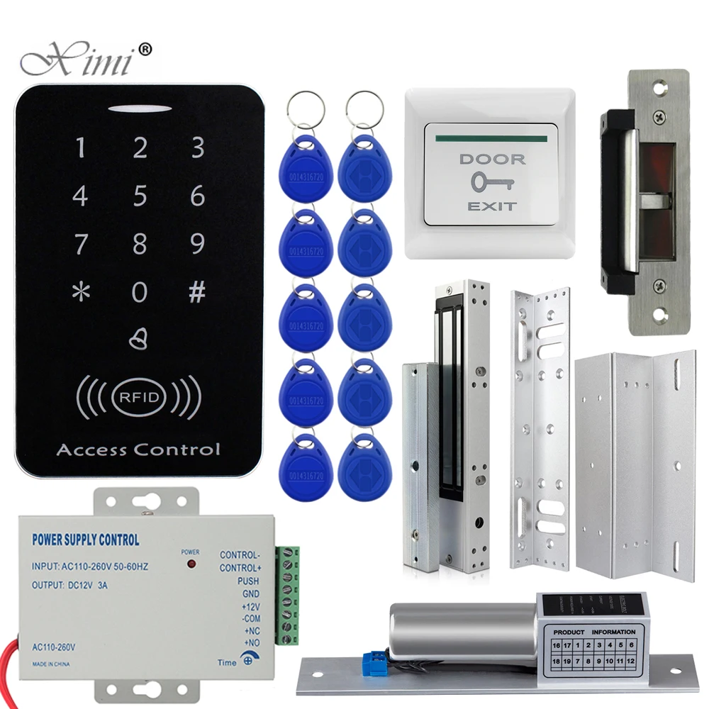 

Door Access Control System Kit RFID Access Control Keypad + Power Supply + Electric Magnetic Lock Bolt Strike Locks + 10pcs Keys